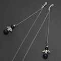 Silver chain eyewear strap with blue natural stone beads and silver angel wing charms - Angel Wing Blue Bead Style (GL272)