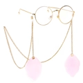 Gafas redondas doradas con cadena larga de metal y colgantes de hojas rosas - Cadena de Gafas Dorada con Hoja de Malla Rosa (GL195)