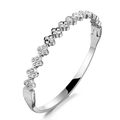 Silver stainless steel bangle featuring zircon-encrusted flower charms and a polished finish - Steel Clover Zirconia Bangle