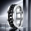Bague rotative pour homme style cubain bicolore noir et argent en acier inoxydable - US 5 / Chaîne Noire