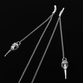 Silver metal eyewear chain with vintage bird skull pendants and anti-slip rubber loops - Bird Skull Style (GL211) / Silver