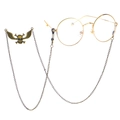 Punk style bronze skull eyewear chain with gold round frames on a white background - Bronze Skull Wing Style (GL117)