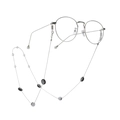 Silver chain eyewear strap with black Evil Eye beads and marble accents on white background - Evil Eye Black and White Beads Style (GA055)