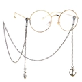 Punk style round gold metal eyewear with a long nautical anchor tassel chain accessory - Bronze Anchor Style (GL143)