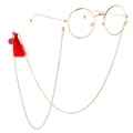Retro gold round frame sunglasses with a beaded chain featuring red tassel and smiley pendant - Gold Bead Chain + Red Tassel Smile Face + Retro Round Metal Sunglasses