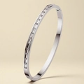 Silver baguette-cut cubic zirconia paved bangle with stainless steel hinge closure - Baguette Cut Steel Style (44-E-1)