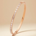 Rose gold plated stainless steel bangle featuring baguette-cut zircon stones with clasp - Baguette Cut Rose Gold Style (44-E-2)