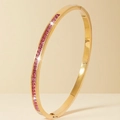 Gold plated hinge bangle with channel-set pink square zircons in a luxury finish - Gold Color Red Stone Style (44-E-6)