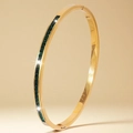 Elegant gold-plated bangle featuring square-cut emerald green zircons and hinge closure - Gold Color Green Stone Style (44-E-5)