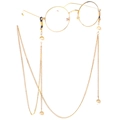 Retro Brille mit rundem Goldrahmen und eleganter weißer Perlen-Zierkette für Damen - Gold