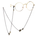 Occhiali tondi oro vintage con catene con ciondolo a freccia in bronzo su sfondo bianco - Stile Freccia in Bronzo Antico (GL116)