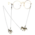 Vintage bronzen eenhoorn brillenketting met gouden schakels voor zonne- en brilglazen - Eenhoorn Stijl / Brons