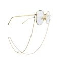 Gouden ronde metalen bril met bijpassende brilketting op een witte achtergrond - Gouden ronde bril met fijne metalen kettingset