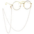 Fashionable round gold glasses with handcrafted white pearl decorative chain strap - Gold 4mm Pearl