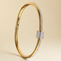 Elegant gold-plated stainless steel bangle with pavé zircon row and cylindrical crystal detail - Gold Slider Cylinder Waist Bangle