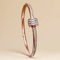 Luxe rose gold H-shape bracelet featuring micro-pave diamond accents for women - Rose Gold Slider Cylinder Waist Bangle