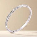 Silver stainless steel hinge bracelet paved with two rows of sparkling crystals - Silver Double Row Round Zirconia Bangle (44-D-10)