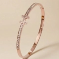 Roségoldenes Edelstahlarmband mit T-Motiv und Pavé-Zirkonia für Damen im Set - Roségoldener H-förmiger Zirkonia-Armreif (39B-C-5)