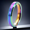 Minimalist rainbow plated stainless steel ring with colorful gradient finish and smooth edge - US 7 / 4mm / Colorful Double Beveled