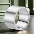Polished silver stainless steel 10mm wide band ring with a brushed metallic texture finish - Size 6 / Steel (10mm)