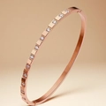 Pulsera de acero inoxidable en oro rosa con patrones geométricos cuadrados y circonitas - Estilo de Ranura Cuadrada Oro Rosa