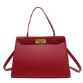 Bolso trapezoidal de cuero rojo con cierre giratorio dorado y asa de mano - Rojo