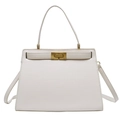 Elegante bolso de mano trapezoidal blanco con cierre dorado y correa desmontable - Blanco