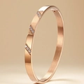 Rose gold stainless steel bangle with zircon crystal stone inlay and buckle clasp - Rose Gold Diagonal Inlay Style