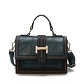 Borsa a tracolla vintage petrolio e marrone con chiusura dorata e manico superiore fisso - Blu