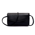 Minimalist black square crossbody bag in litchi grain PU leather with a flap cover - Black