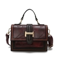 Borsa a tracolla vintage in pelle cerata bordeaux con fibbia dorata e manico - Borgogna