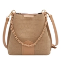 Elegante camel suède emmer tas met krokodillen textuur en gouden ketting schouderriem - Khaki