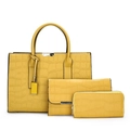 Three-piece vintage yellow crocodile pattern handbag set with tote and wallets - Three-Piece Set / Yellow