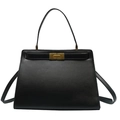 Bolso de mano Kelly clásico en cuero negro mate con hebilla dorada y correa - Negro
