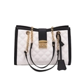 Classic quilted diamond pattern handbag in black and white leather with chain strap - White
