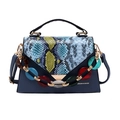 Women's dark blue handbag with snakeskin print flap and multi-color acrylic chain - Blue