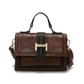 Borsa a tracolla vintage in pelle cerata marrone con fibbia dorata e manico nero - Marrone