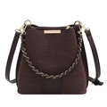 Donkerbruine bucket bag van imitatieleer met krokodillenpatroon en metalen ketting - Bruin