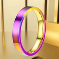 Minimalist 10mm wide stainless steel ring with vibrant rainbow finish and gold inner band - Size 6 / Colorful Polished (4mm)