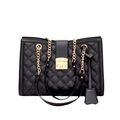 Elegant black quilted handbag with classic diamond pattern and gold chain strap - Black