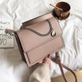 Chic Morandi pink square crossbody bag with matte leather and silver chain detail - Pink