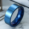 Minimalist 10mm wide blue stainless steel ring with a polished mirror finish for men - Size 6 / 6mm Width / Blue