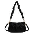 Elegante borsa a mano a nuvola plissettata nera con finitura lucida e doppia tracolla - Nero