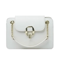 Ivory leather crossbody bag with golden Q-shaped lock and metal chain strap - White