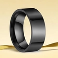 Polished 10mm wide black stainless steel ring for men with mirror finish on gold ribbon - Size 6 / Black Polished (8mm)