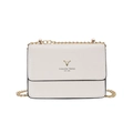 Borsa a tracolla moderna in pelle PU bianca con emblema cervo dorato e catenella fine - Beige