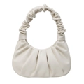 Elegante borsa a spalla crema con design a nuvola increspata e forma a mezza luna - Bianco