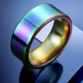 Rainbow gradient 10mm wide stainless steel ring with a smooth iridescent finish - Size 6 / Multicolor (8mm)