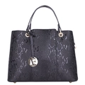 Elegante borsa nera con trama a lucertola, finiture dorate e ciondolo con lettera F - Motivo Coccodrillo Nero