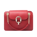 Chic red rectangular chain shoulder bag with a polished golden oval metal clasp - Red